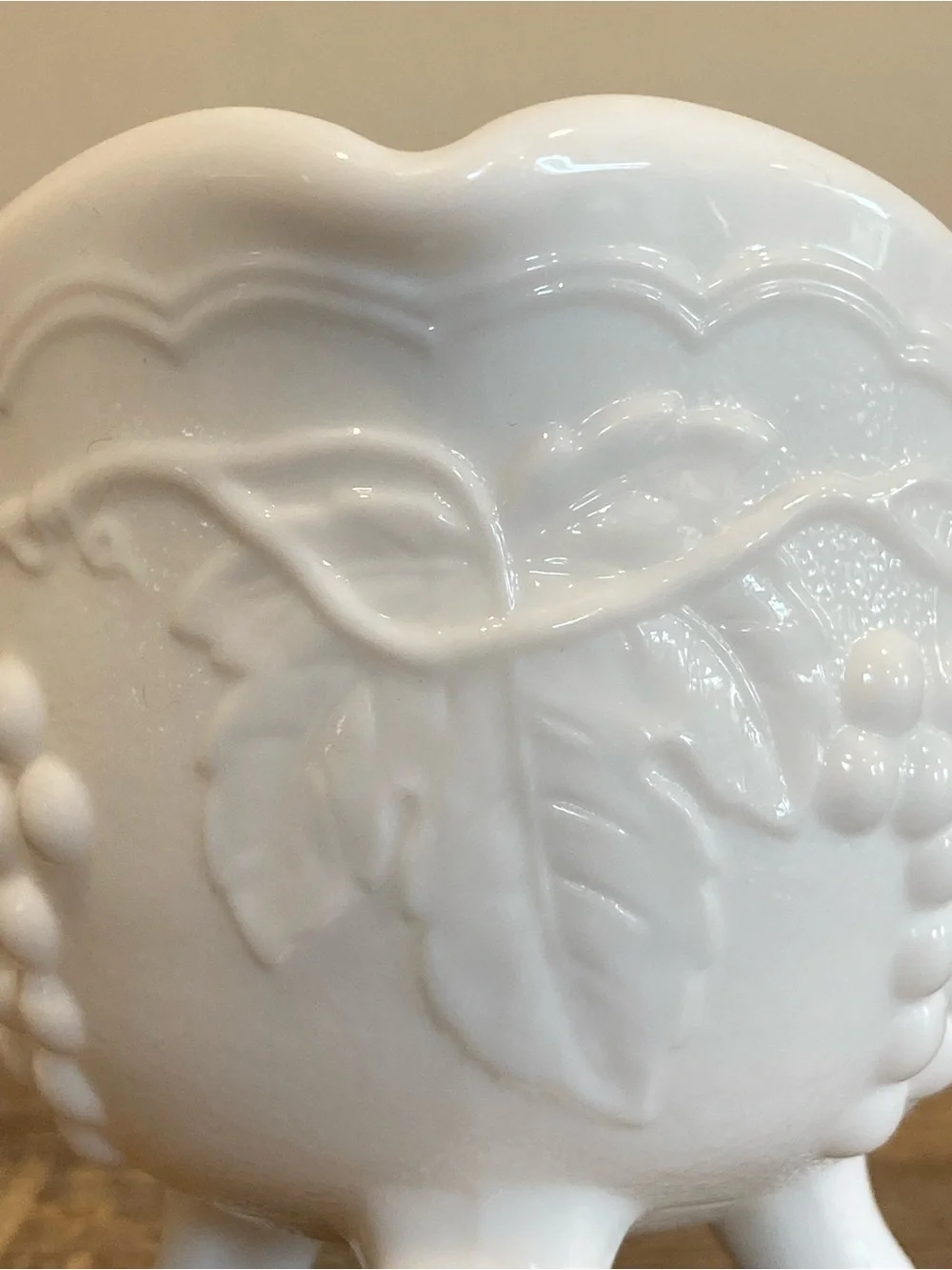 Vintage Imperial Milk Glass Creamer with Embossed Grape Vine Pattern